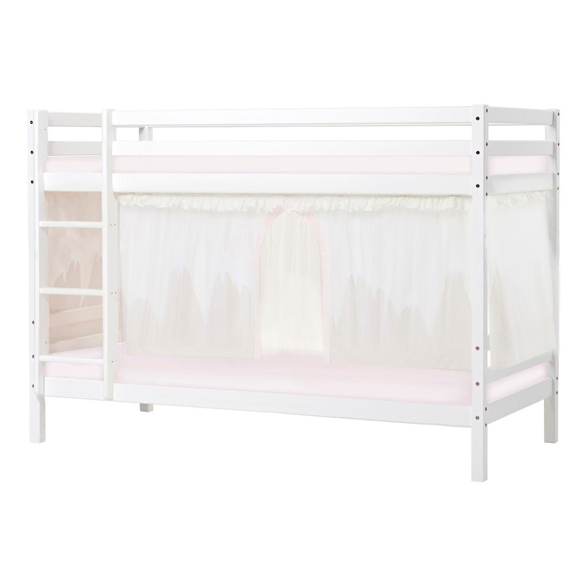 BUNDLE ECO Dream Etagenbett 90x200 cm (nicht teilbar) mit WINTER WONDERLAND Vorhang mit Tüll und Kaltschaum-Matratzen