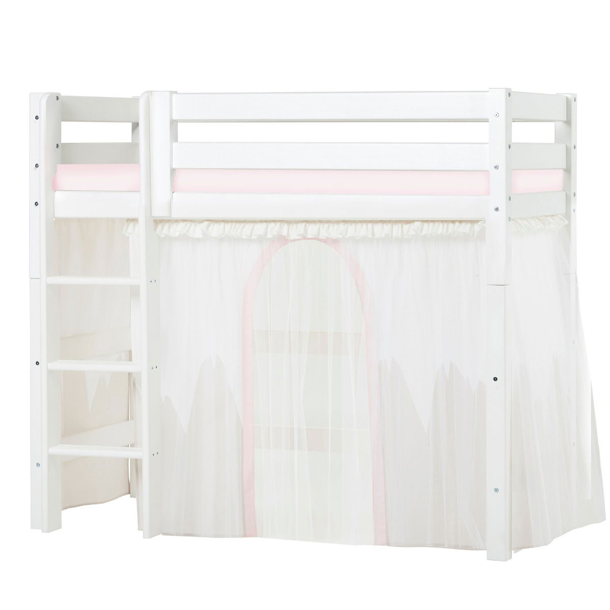 BUNDLE ECO Luxury Mittel-Hochbett 70x160 cm mit WINTER WONDERLAND Vorhang und Schaummatratze