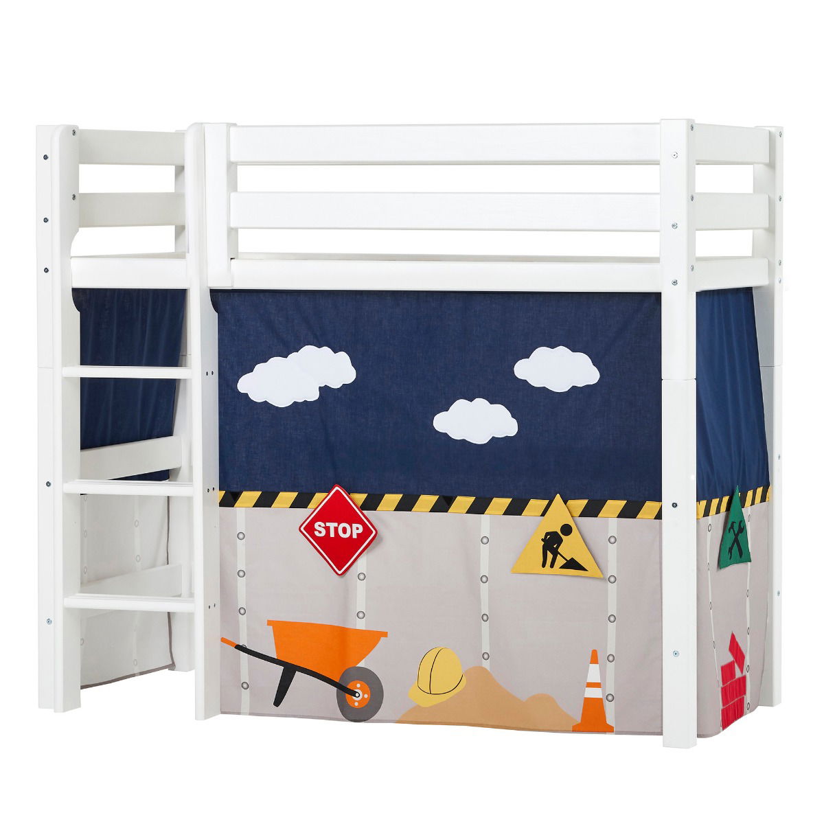 BUNDLE ECO Luxury Mittel-Hochbett 70x160 cm mit CONSTRUCTION-Vorhang
