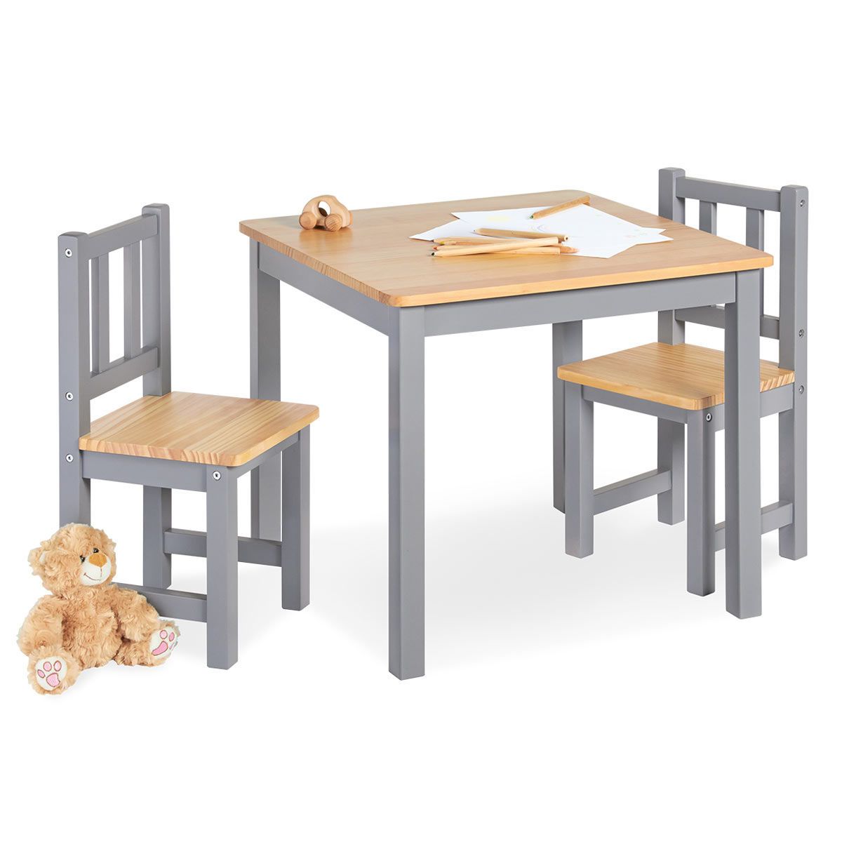 Pinolino Kindersitzgruppe Fenna, 3-tlg. grau/natur Kindersitzmöbel - 2 Stühle & 1 Tisch