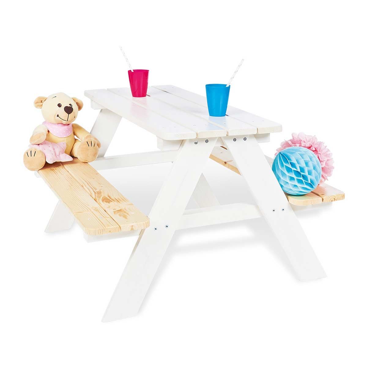 Pinolino Kindersitzgarnitur Nicki  für 4 - weiß Sitzgruppe Fichte massiv, weiß lasiert