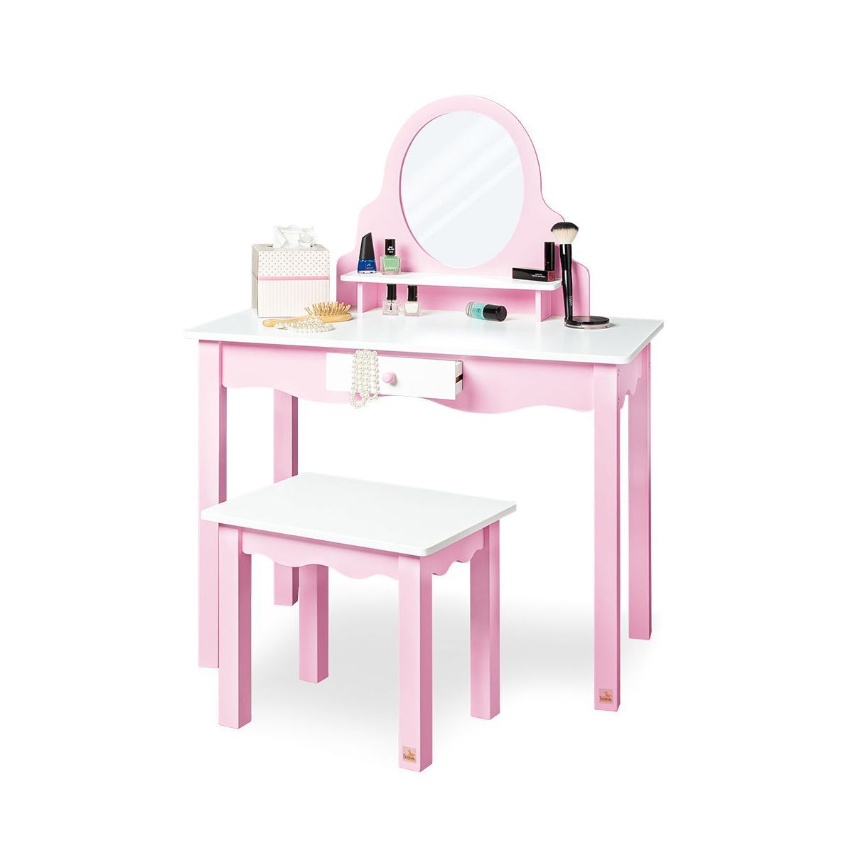Pinolino Jasmin Kinderschminktisch, inkl. Hocker, weiß/rosa