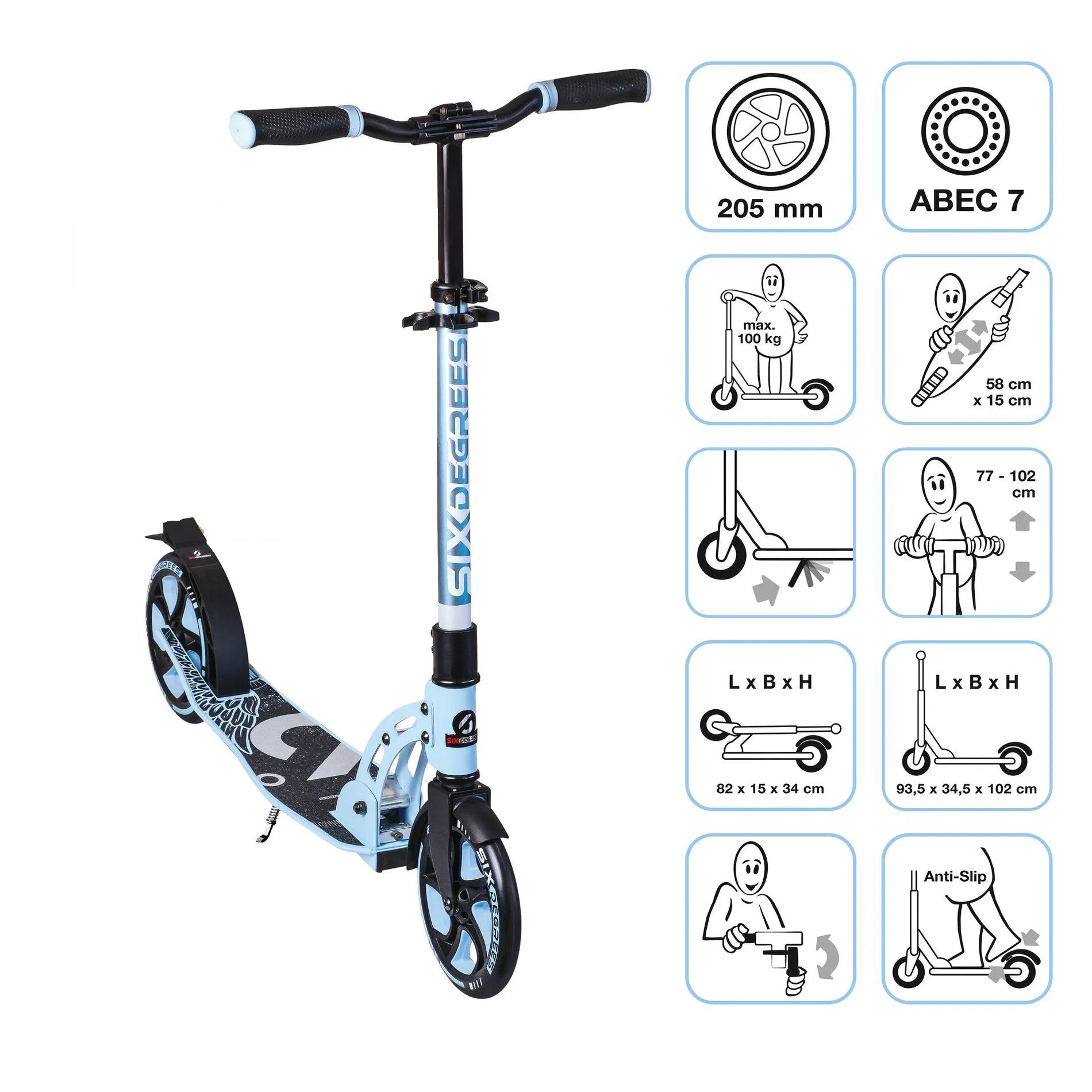 SIX DEGREES Aluminium Scooter 205 mm pastellblau