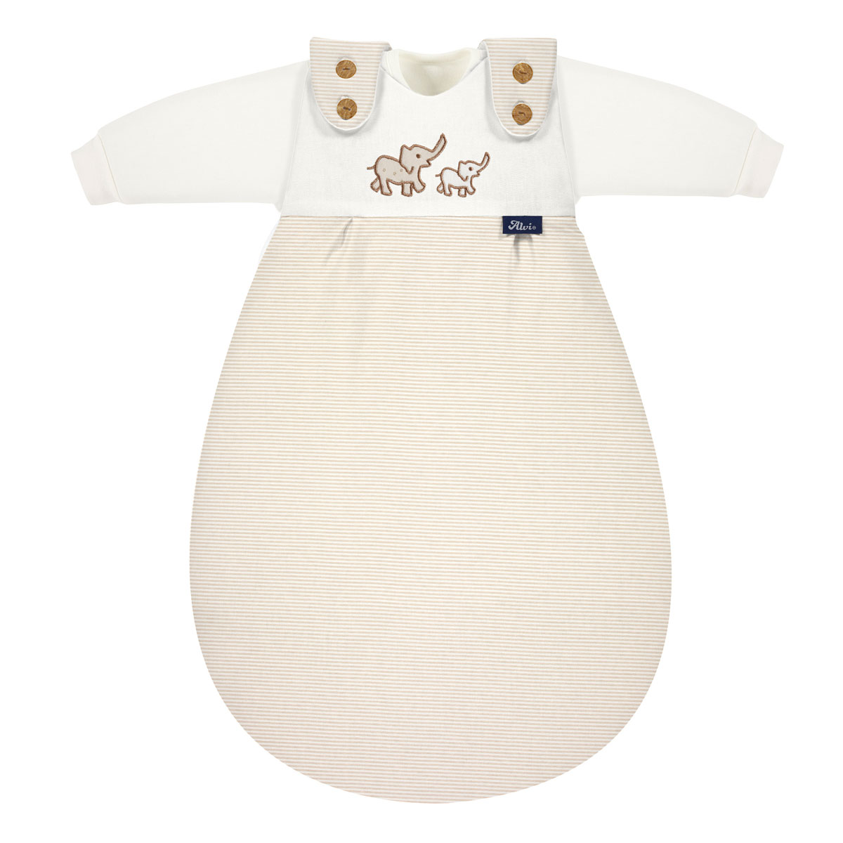 Alvi Baby Mäxchen BIO-Baumwoll-Jersey Olifant 050-6 - 3-tlg. Schlafsack - Größe wählen