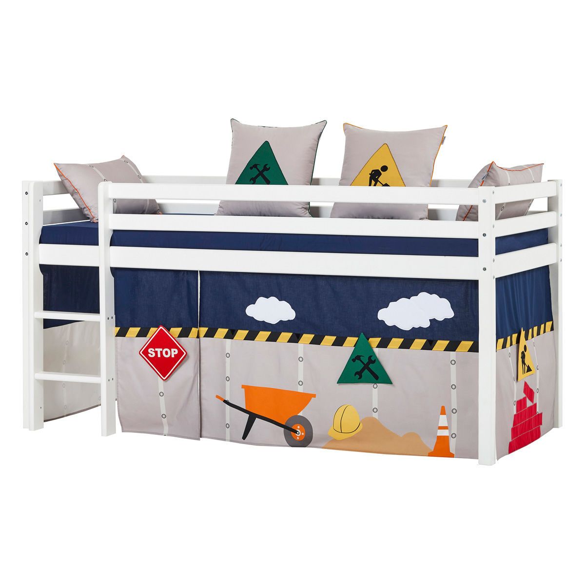 Hoppekids Vorhang-Set für halbhohes Bett 90x200 Dessin CONSTRUCTION - auch für Etagenbett geeignet