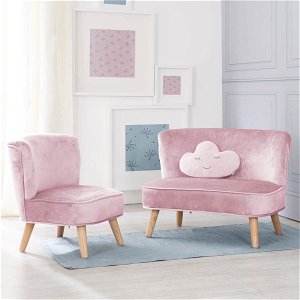 Roba Lil Sofa Set groß roba Style rosa/mauve inkl. Kindersofa, Kindersessel & Dekokissen Wolke