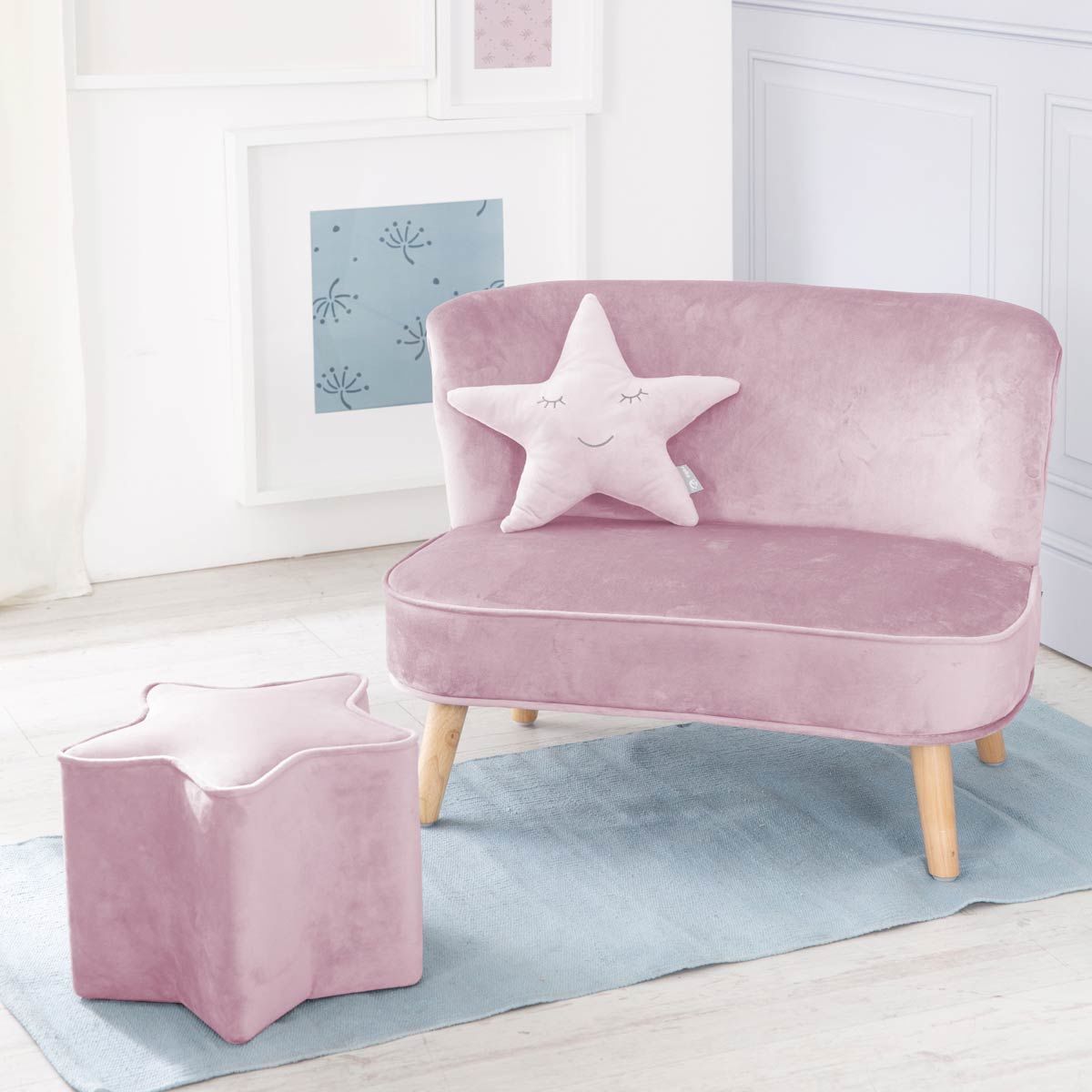 Roba Lil Sofa Set mittel roba Style rosa/mauve inkl. Kindersofa, Sternenhocker & Dekokissen Stern