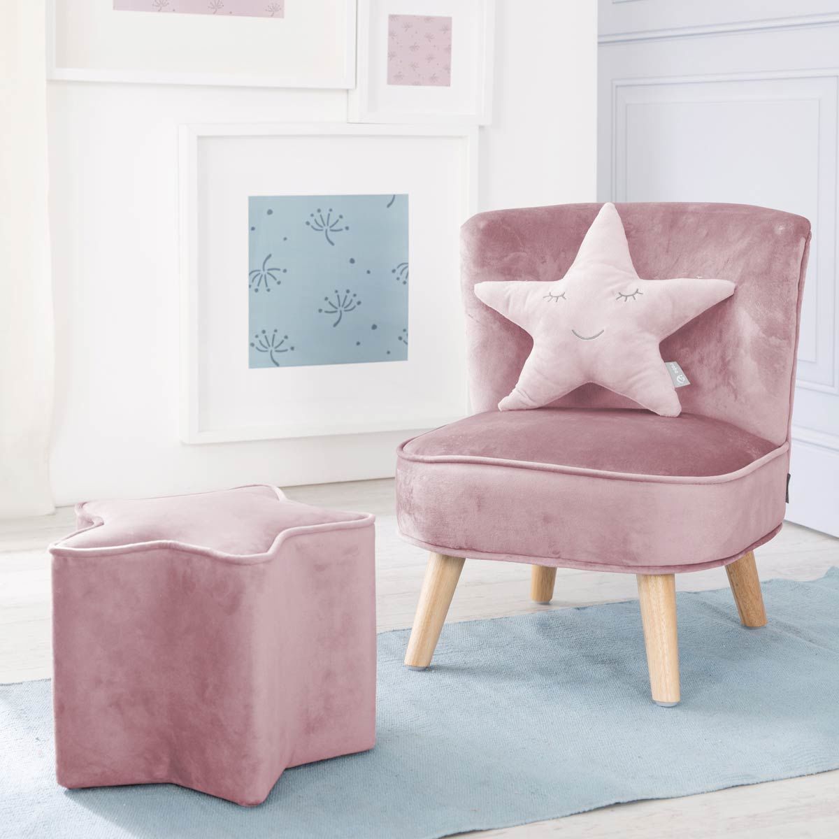 Roba Lil Sofa Set klein roba Style rosa/mauve inkl. Kindersessel, Sternenhocker & Kissen Stern