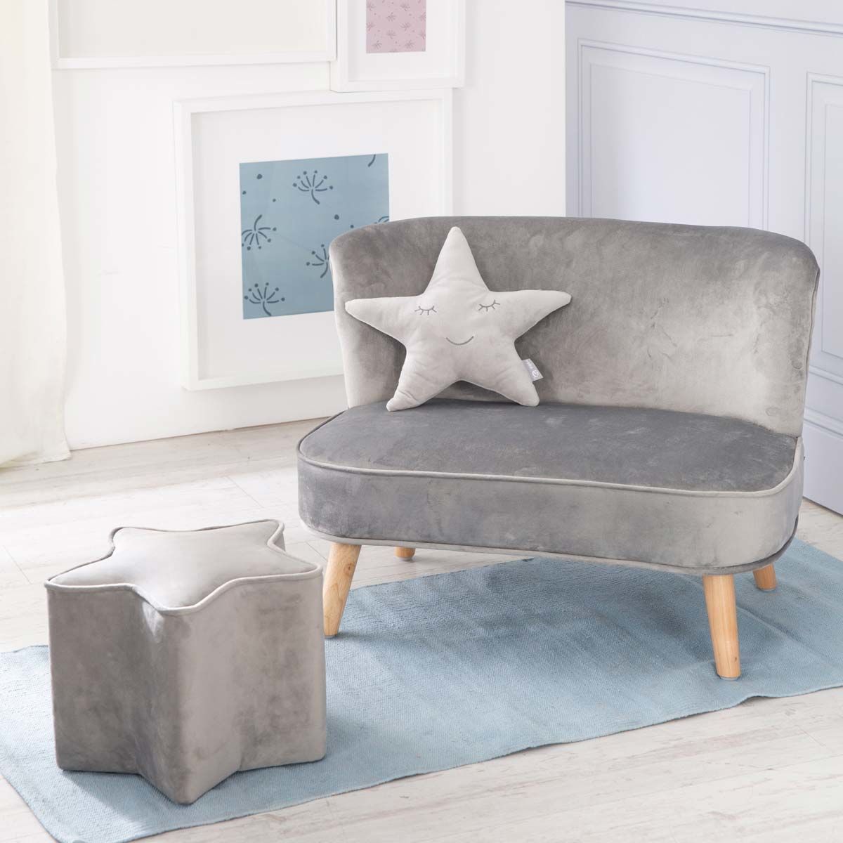 Roba Lil Sofa Set mittel roba Style silbergrau inkl. Kindersofa, Sternenhocker & Dekokissen Stern