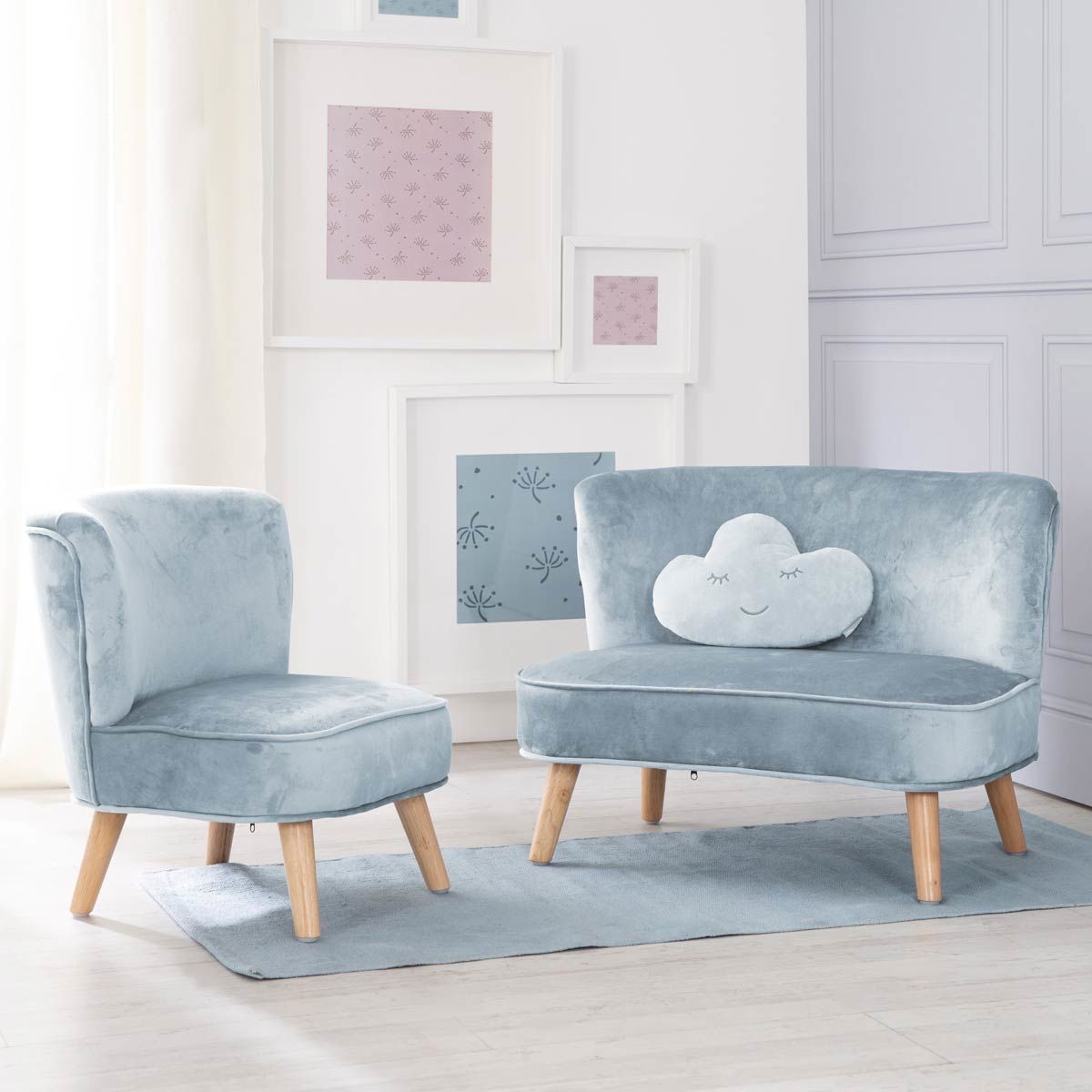 Roba Lil Sofa Set groß roba Style türkis inkl. Kindersofa, Kindersessel & Dekokissen Wolke