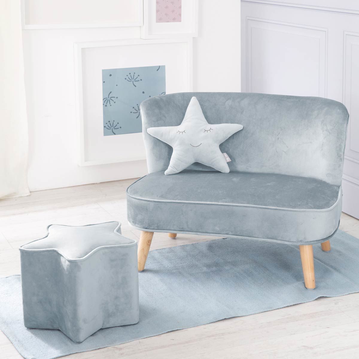 Roba Lil Sofa Set mittel roba Style türkis inkl. Kindersofa, Sternenhocker & Dekokissen Stern