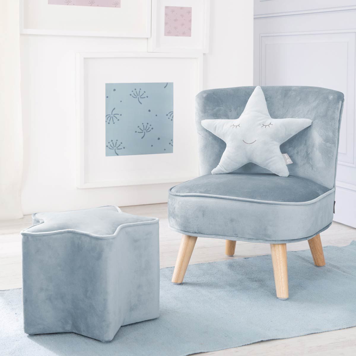 Roba Lil Sofa Set klein roba Style türkis inkl. Kindersessel, Sternenhocker & Kissen Stern