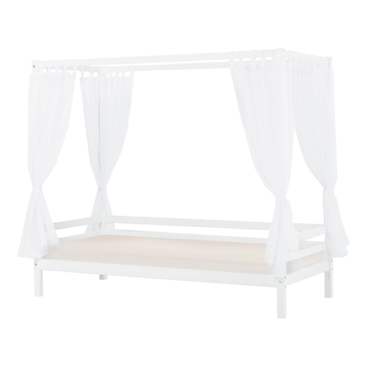 BUNDLE ECO Dream Himmelbett 90x200 cm mit Betthimmel und Schaum-Matratze mit Bezug (Bezugfarbe: Sand)