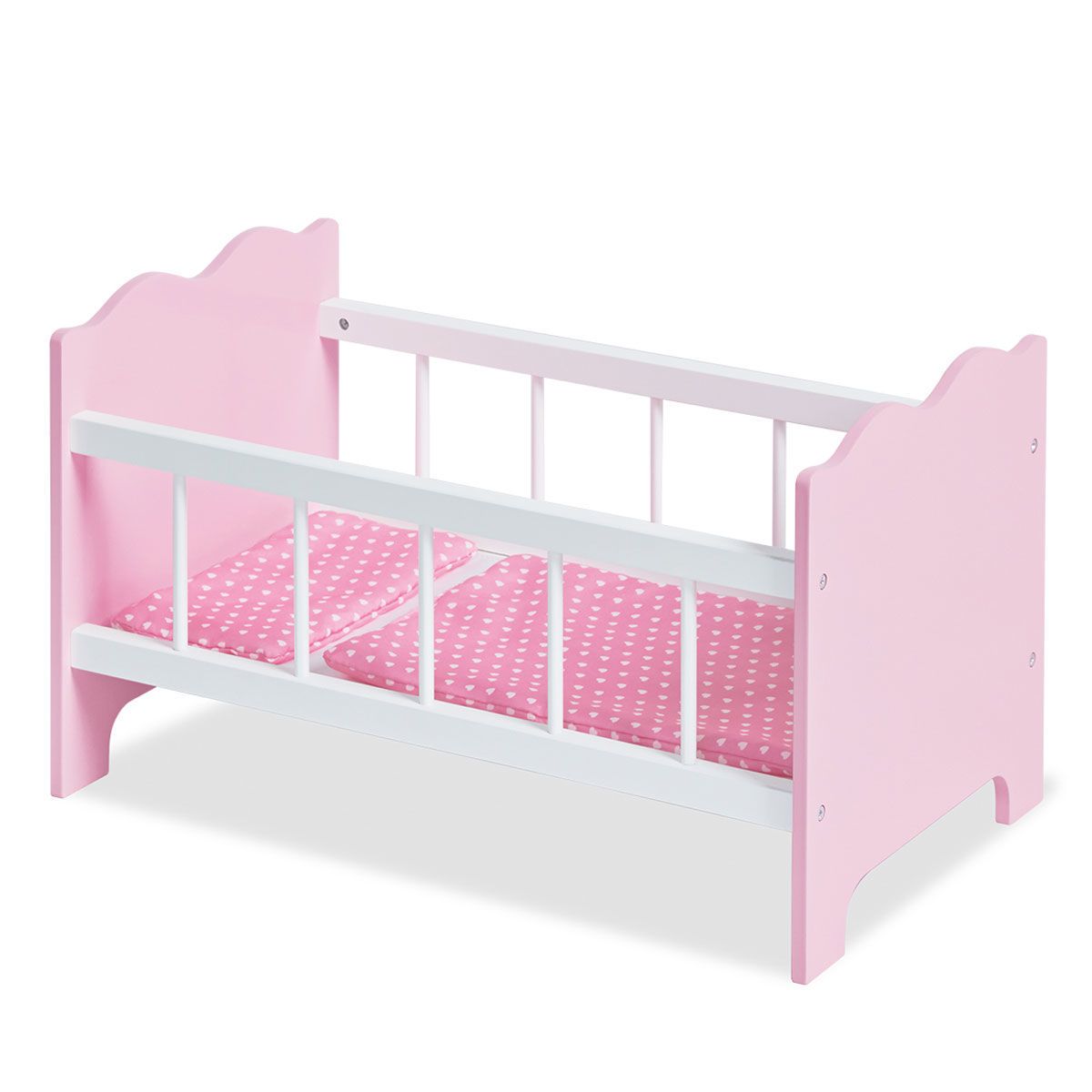 Pinolino Puppenbett Jasmin komplett, 4-tlg. rosa und weiß lackiert