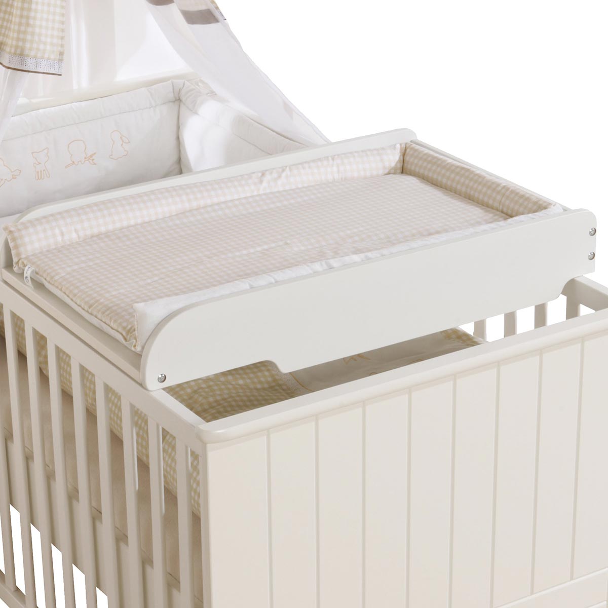 Roba Wickelplatte Vichy beige inkl. Wickelauflage zum Aufsetzen auf Baby- & Kinderbetten