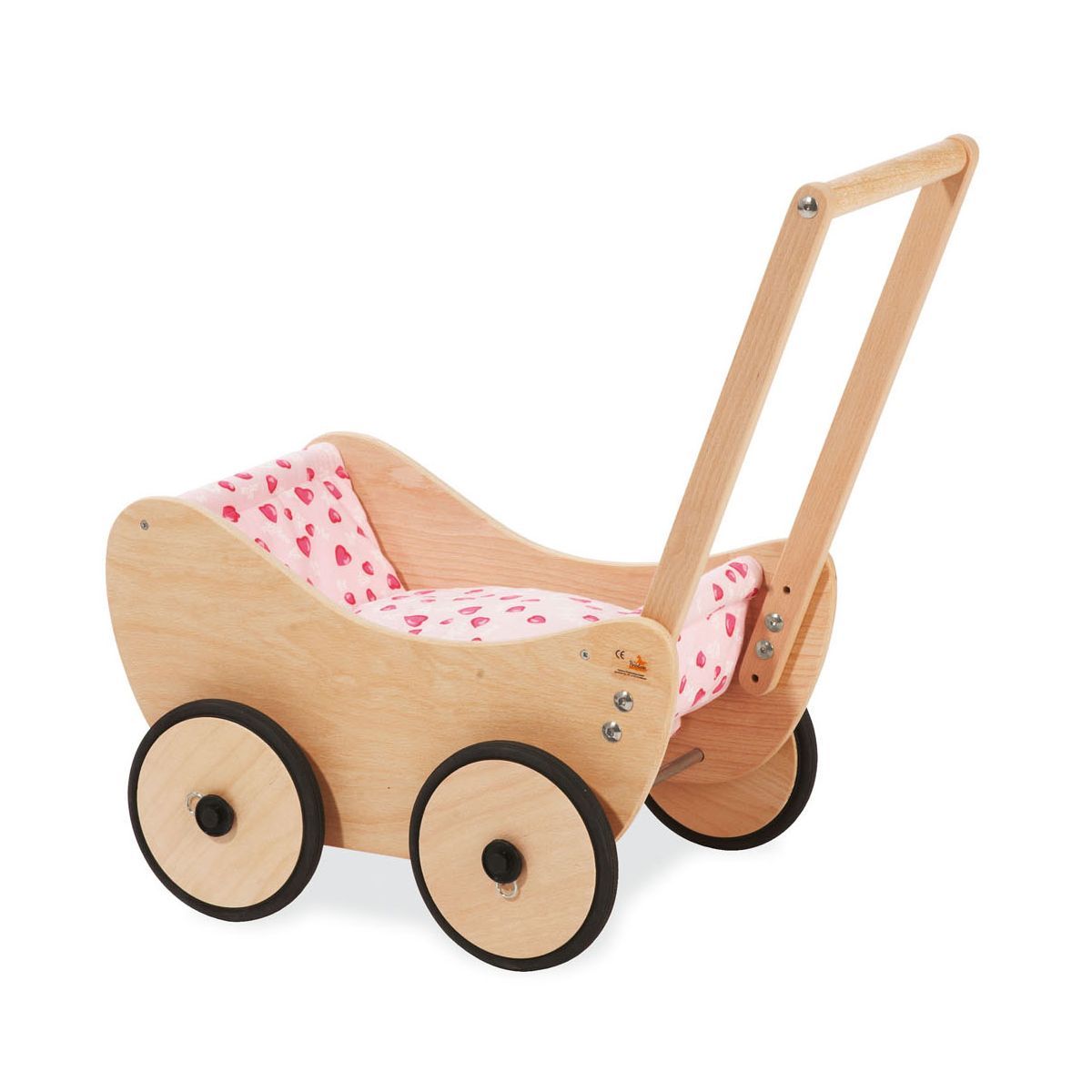 Pinolino Puppenwagen Trixi inkl. Bettzeug Dessin Herzchen rosa - mit Bremssystem