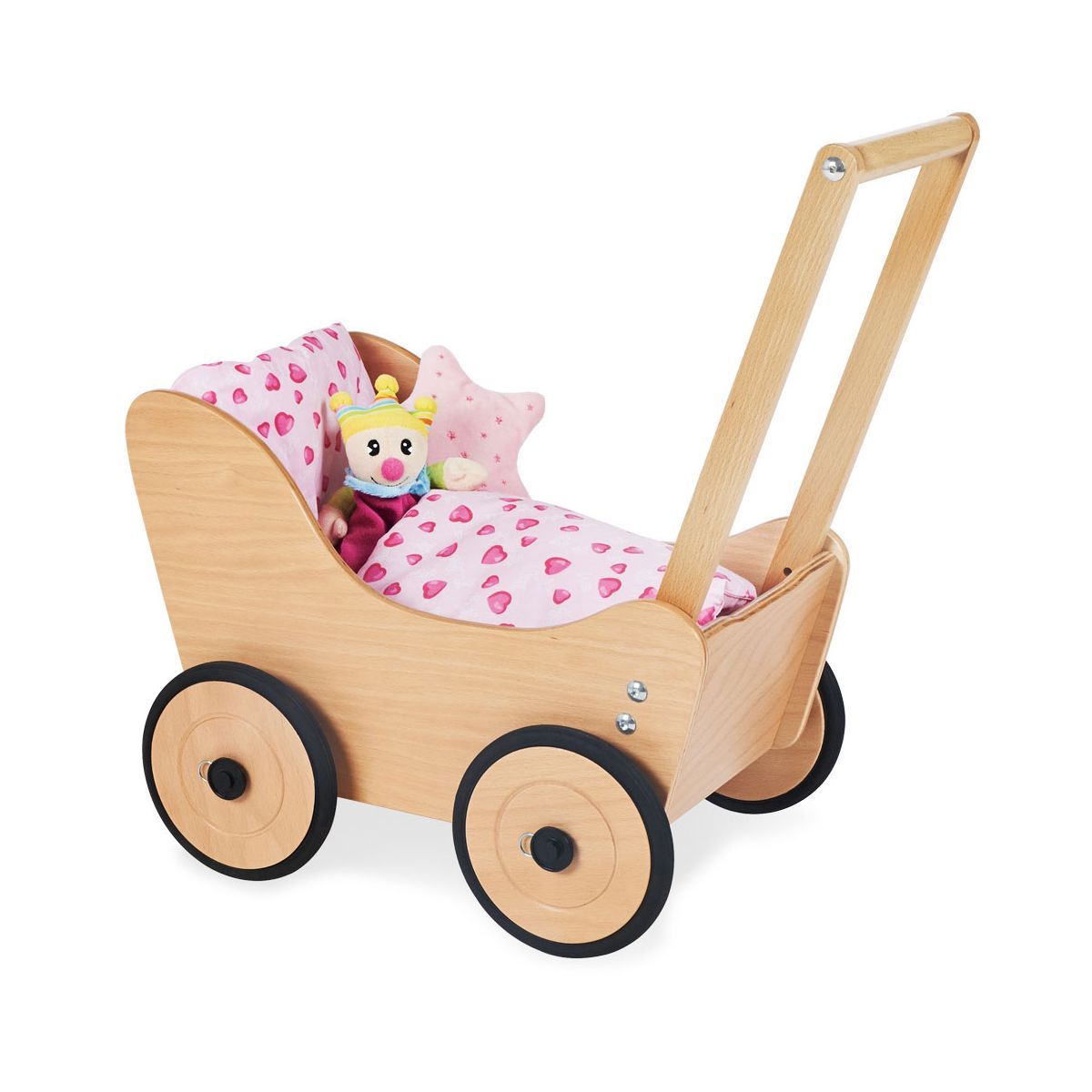 Pinolino Puppenwagen Sarah natur lackiert mit verstellbaren Schiebegriff und Bremssystem