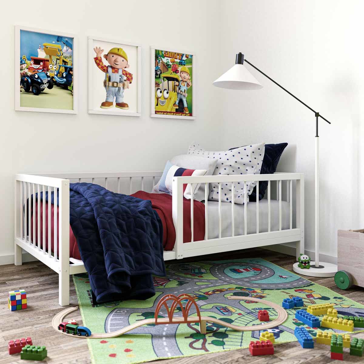 Artkid Daniel Kinderbett 90 x 160 cm montessori Bodenbett mit Rausfallschutz weiß Kiefer massiv