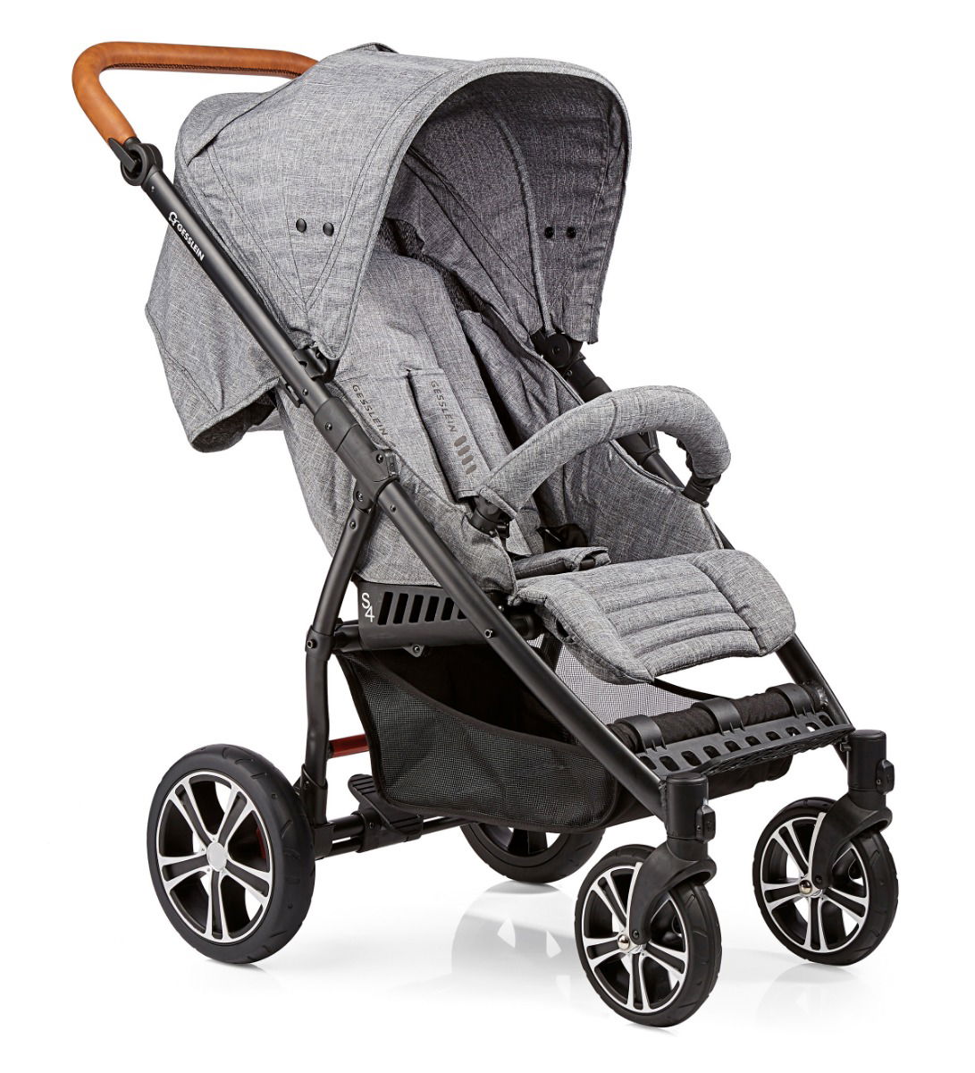 Gesslein S4 Air+ Buggy grau meliert Gestell schwarz inkl. Ledergriff cognac