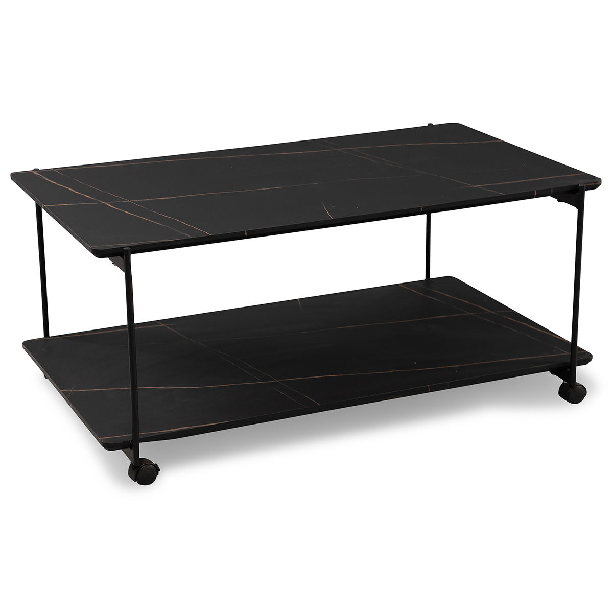 M2 Kollektion - Passo 2 Couchtisch; MDF Marmoroptik, schweizer Kante / Gestell: Metall schwarz auf Rollen