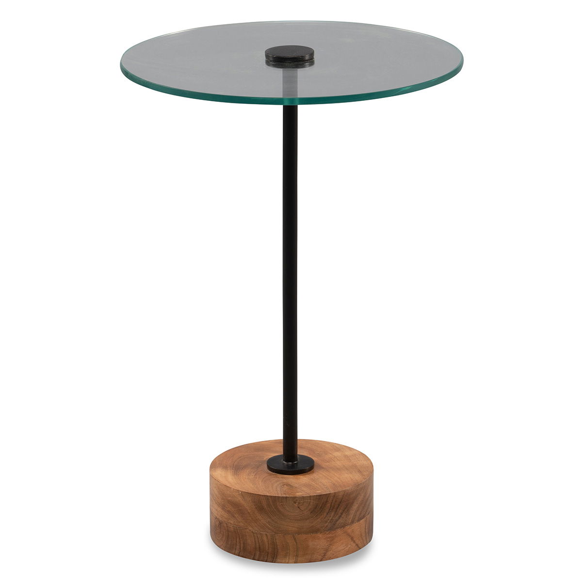 M2 Kollektion - Pori 1 Beistelltisch; Glas klar / Gestell: Metall schwarz / Sockel: Akazie massiv