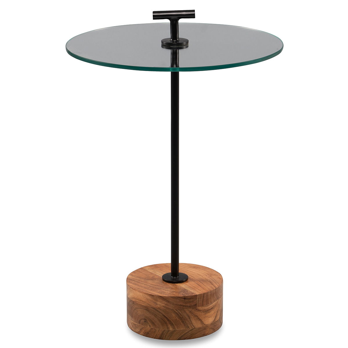 M2 Kollektion - Pori 2 Beistelltisch; Glas klar / Gestell: Metall schwarz / Sockel: Akazie massiv