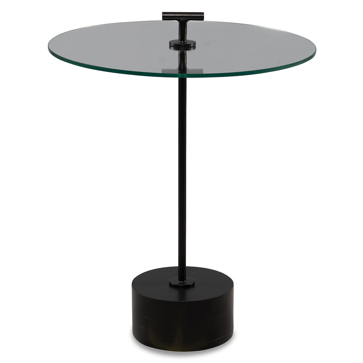 M2 Kollektion - Pori 3 Beistelltisch; Glas klar / Gestell: Metall schwarz / Sockel: Akazie massiv; schwarz lackiert