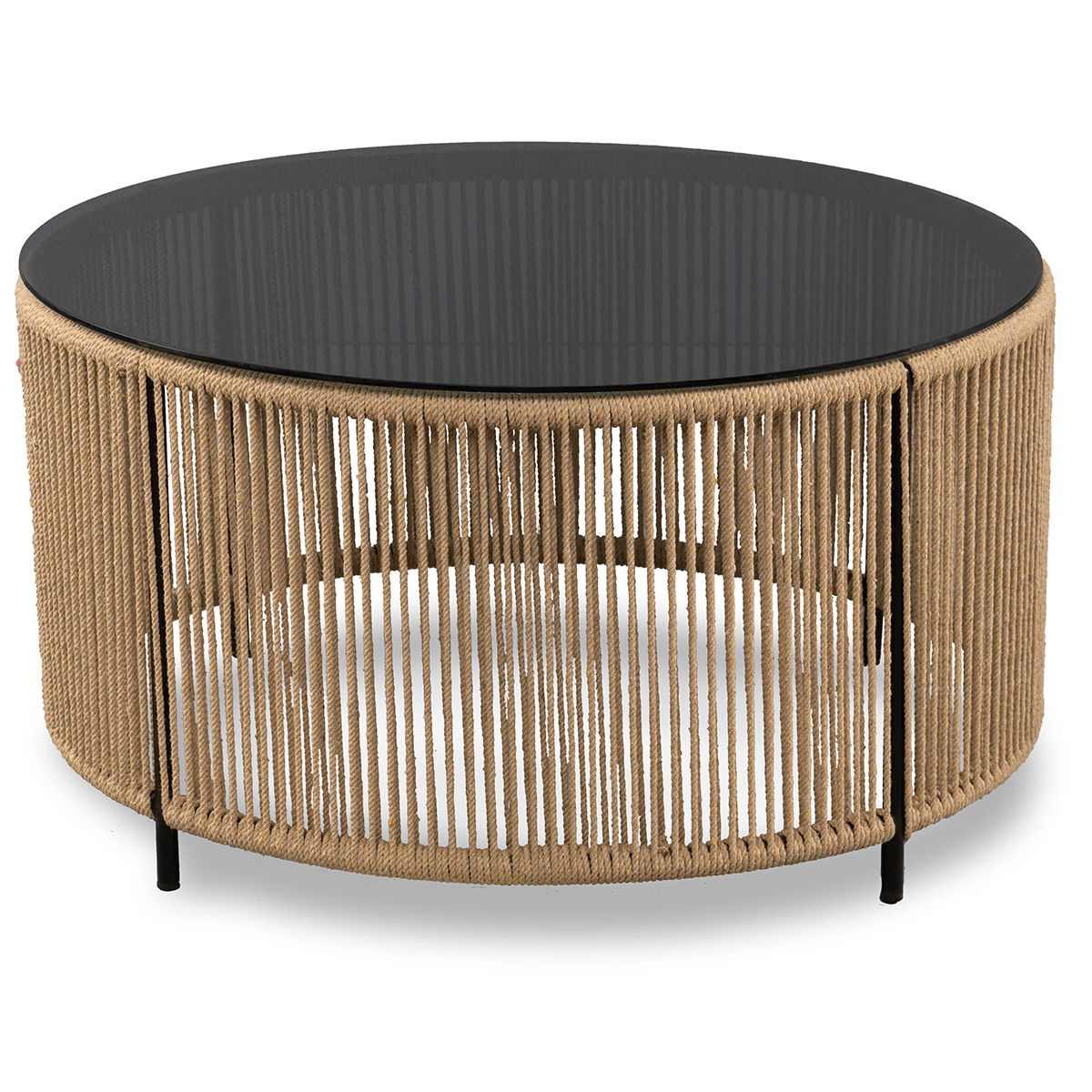 M2 Kollektion - Simon 2 Couchtisch; Sicherheitsglas grau 8mm / Gestell: Metall mit Baumwollkordel