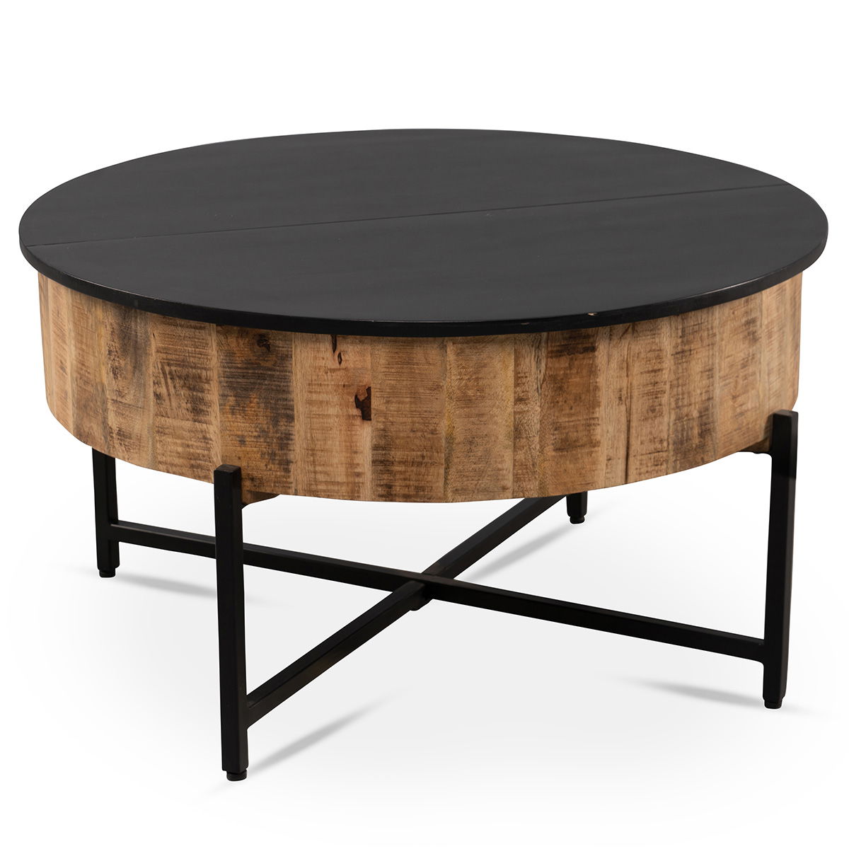 M2 Kollektion - Fabio 2 Couchtisch; Mangoholz massiv, schwarz / Gestell: Metall schwarz; Deckel aufklappbar