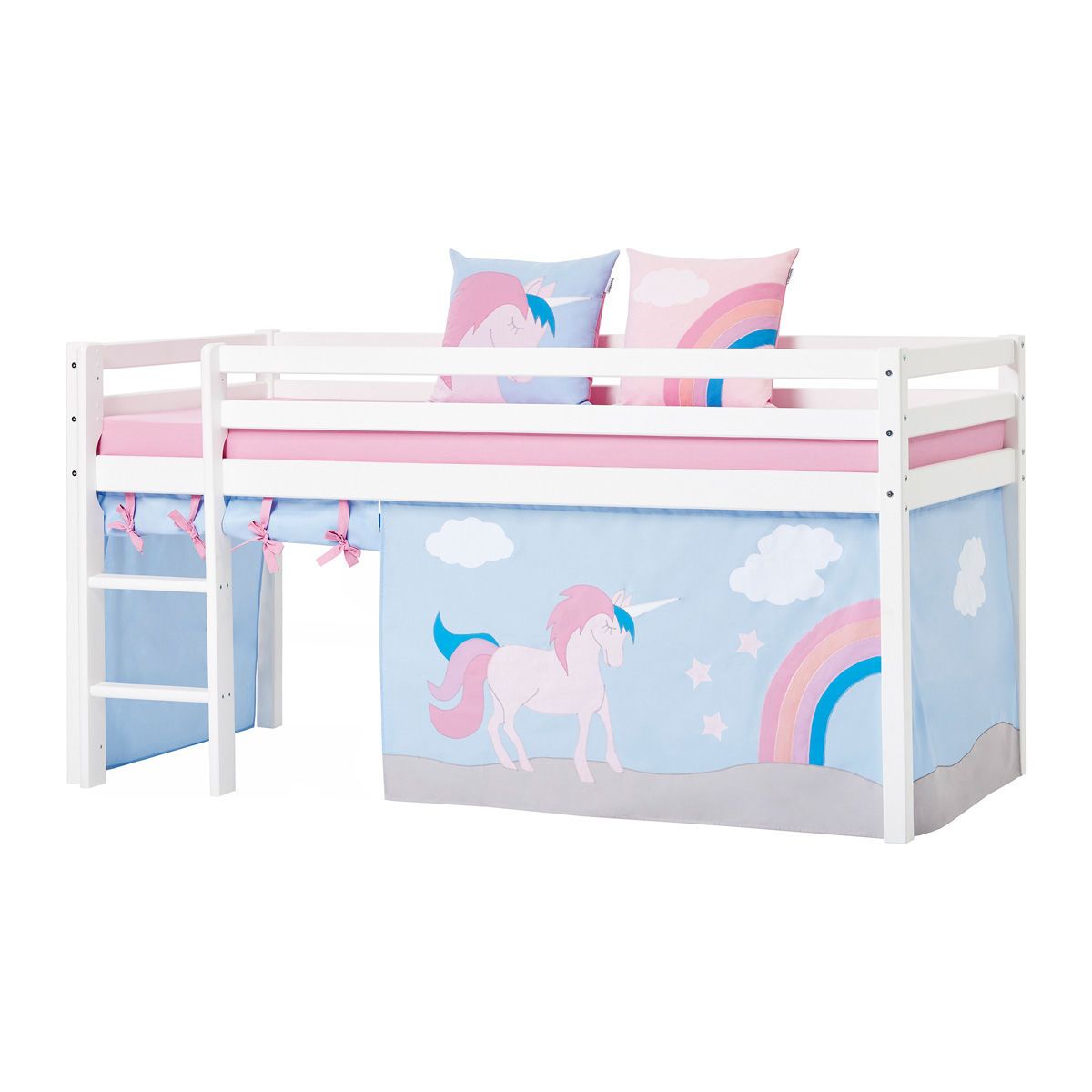 Hoppekids Vorhang-Set für halbhohes Bett 90x200 Dessin UNICORN - auch für Etagenbett geeignet