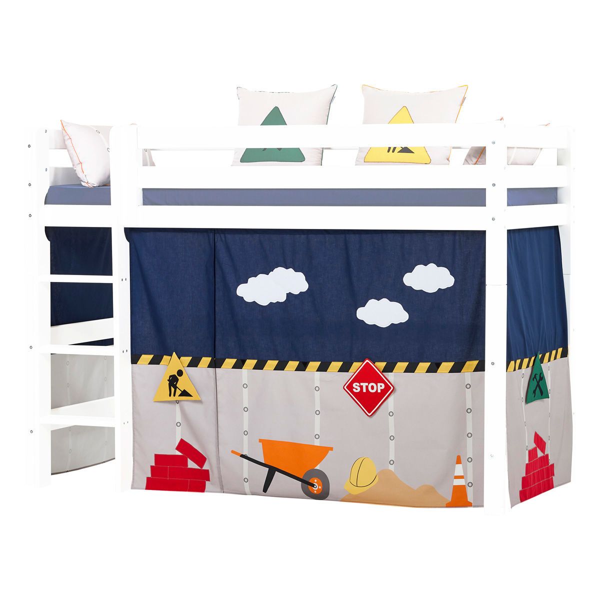 Hoppekids Vorhang-Set für mittelhohes Bett 90x200 Dessin CONSTRUCTION
