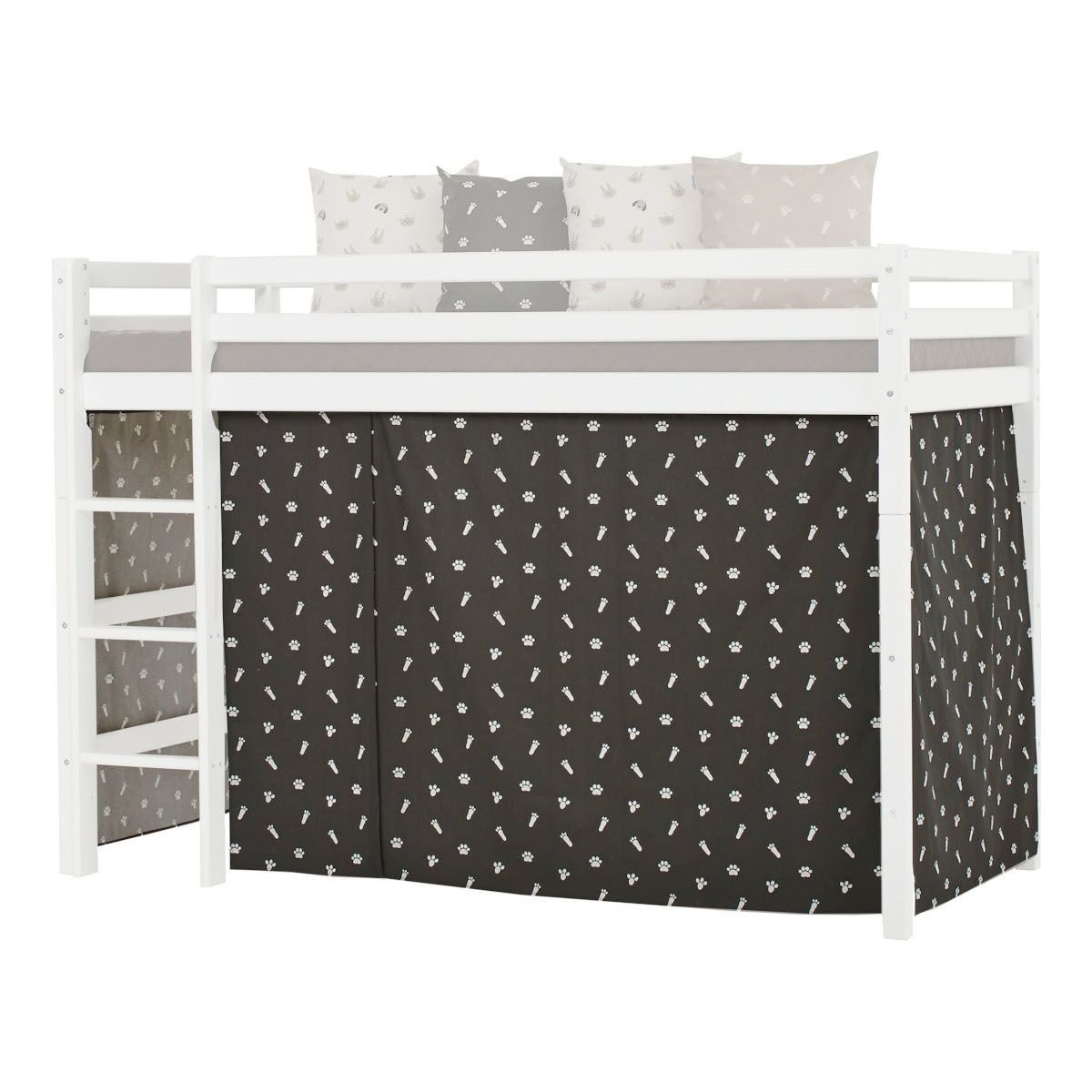 Hoppekids Vorhang-Set für mittelhohes Bett 90x200 Dessin Pets granite grey