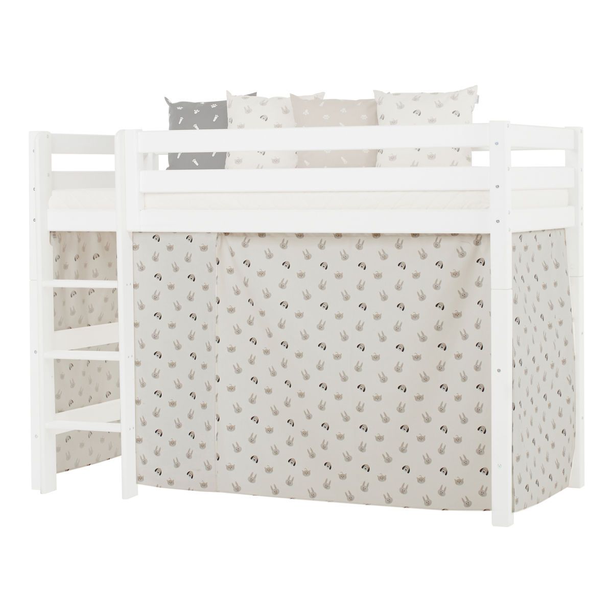 Hoppekids Vorhang-Set für mittelhohes Bett 90x200 Dessin Pets silver cloud