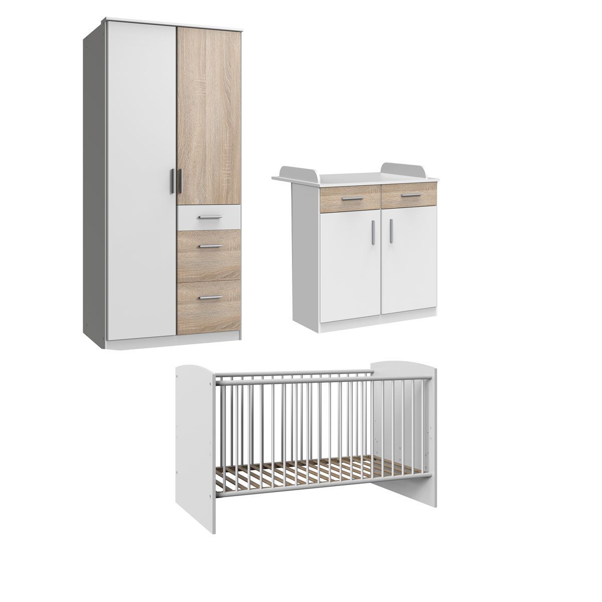 Wimex Joker Babyzimmer 3-teilig Schrank 2-türig Weiß / Eiche sägerau-Nachbildung
