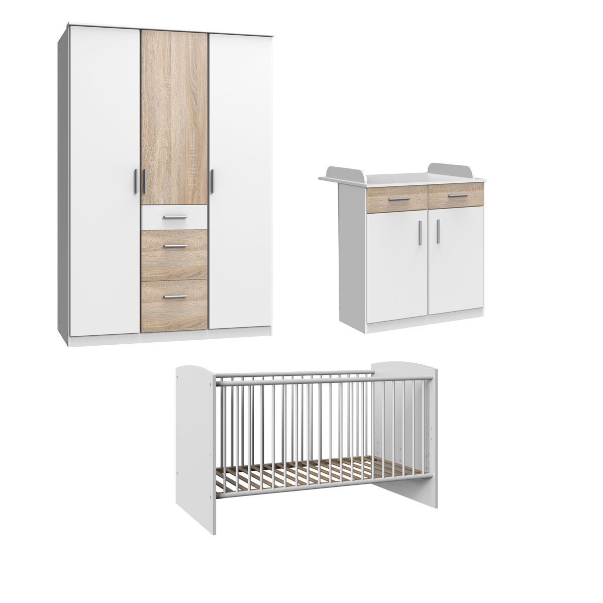 Wimex Joker Babyzimmer 3-teilig Schrank 3-türig Weiß / Eiche sägerau-Nachbildung