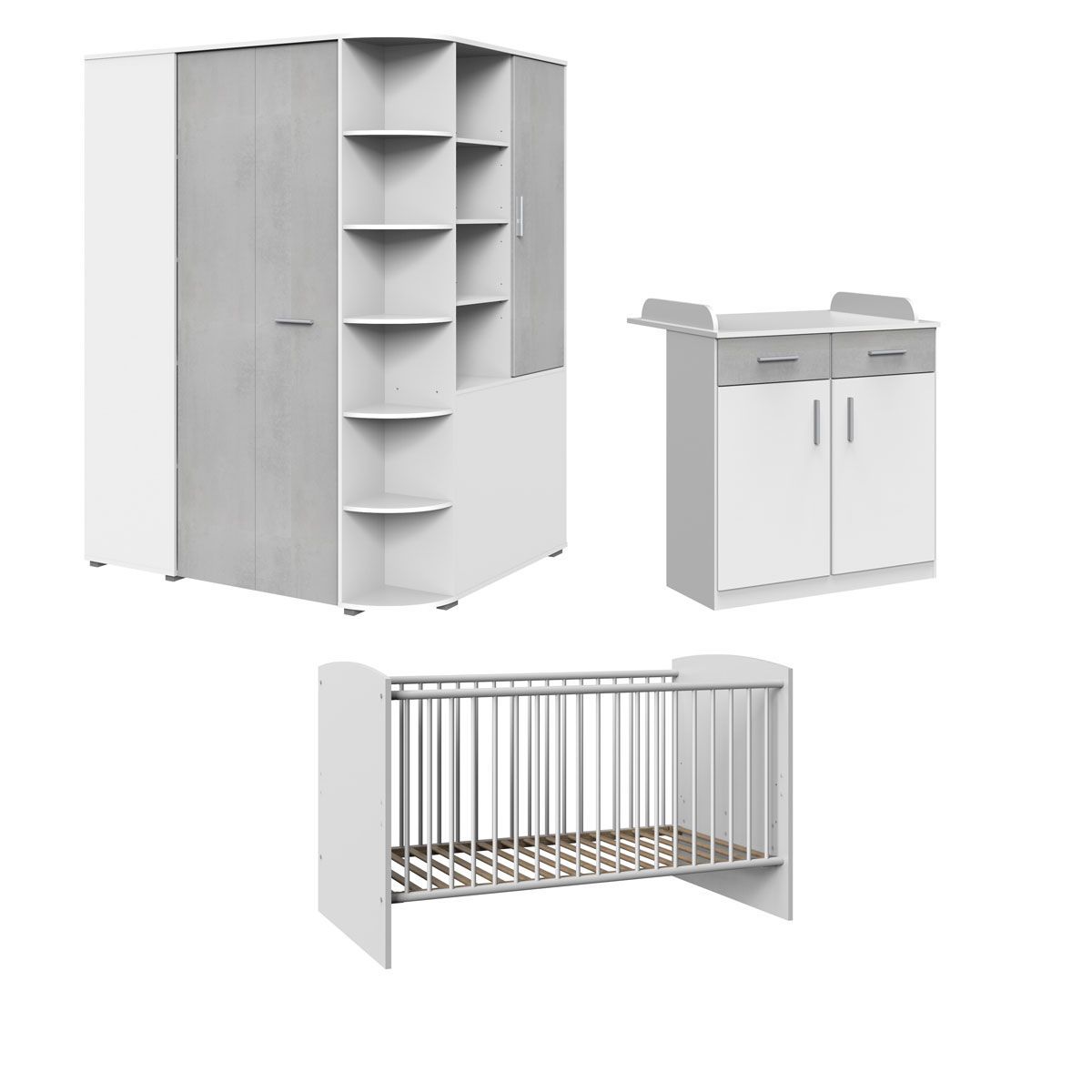 Wimex Joker Babyzimmer 3-teilig Eck-Schrank Weiß / Beton-Nachbildung lichtgrau