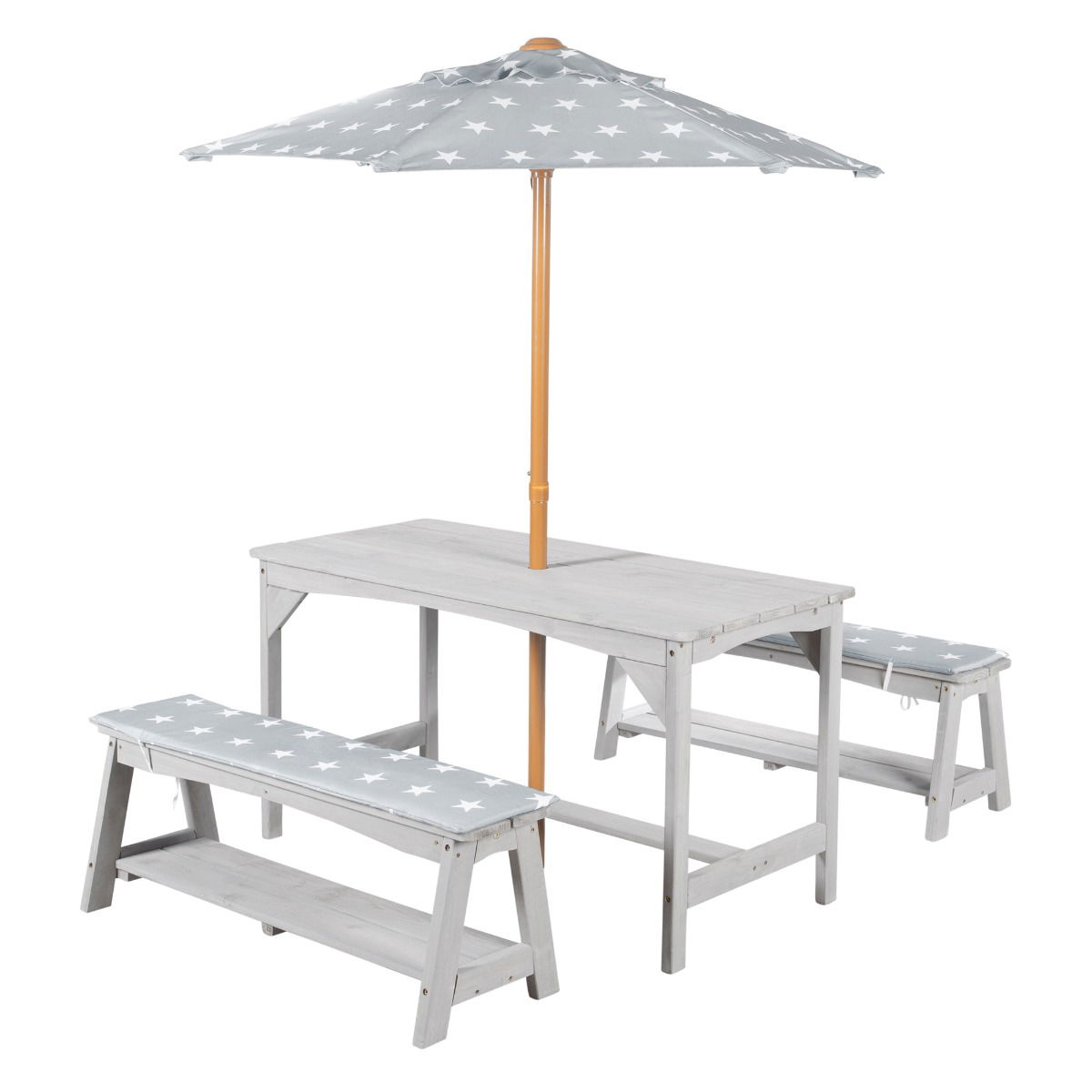 Roba Kindersitzgruppe Outdoor+ Little Stars mit Sonnenschirm & Sitzauflagen, grau