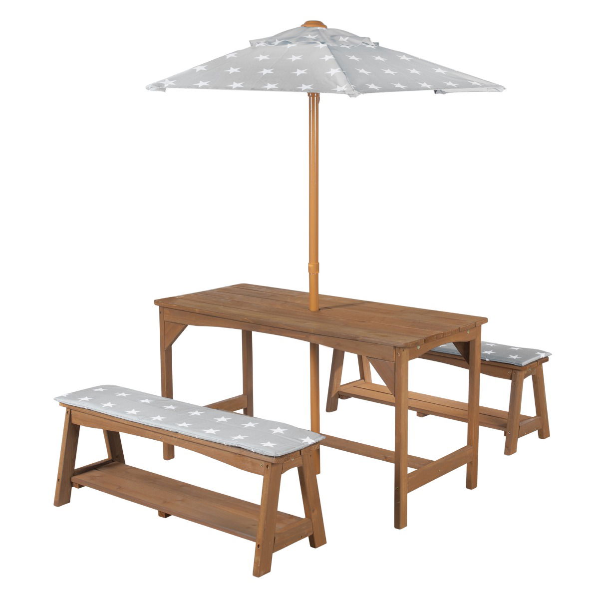 Roba Kindersitzgruppe Outdoor+ Little Stars mit Sonnenschirm & Sitzauflagen, grau teak