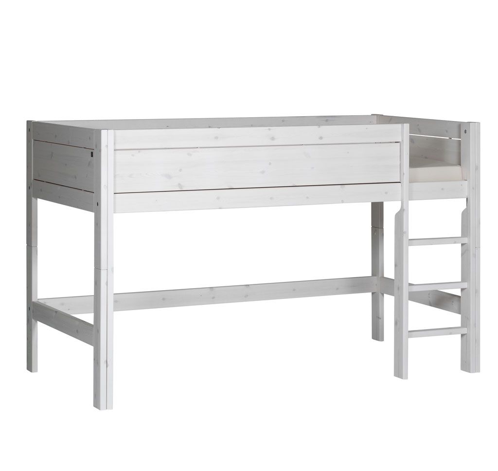 LIFETIME Halbhohes Bett 128 cm Kiefer whitewash 4625-01W mit Rollboden