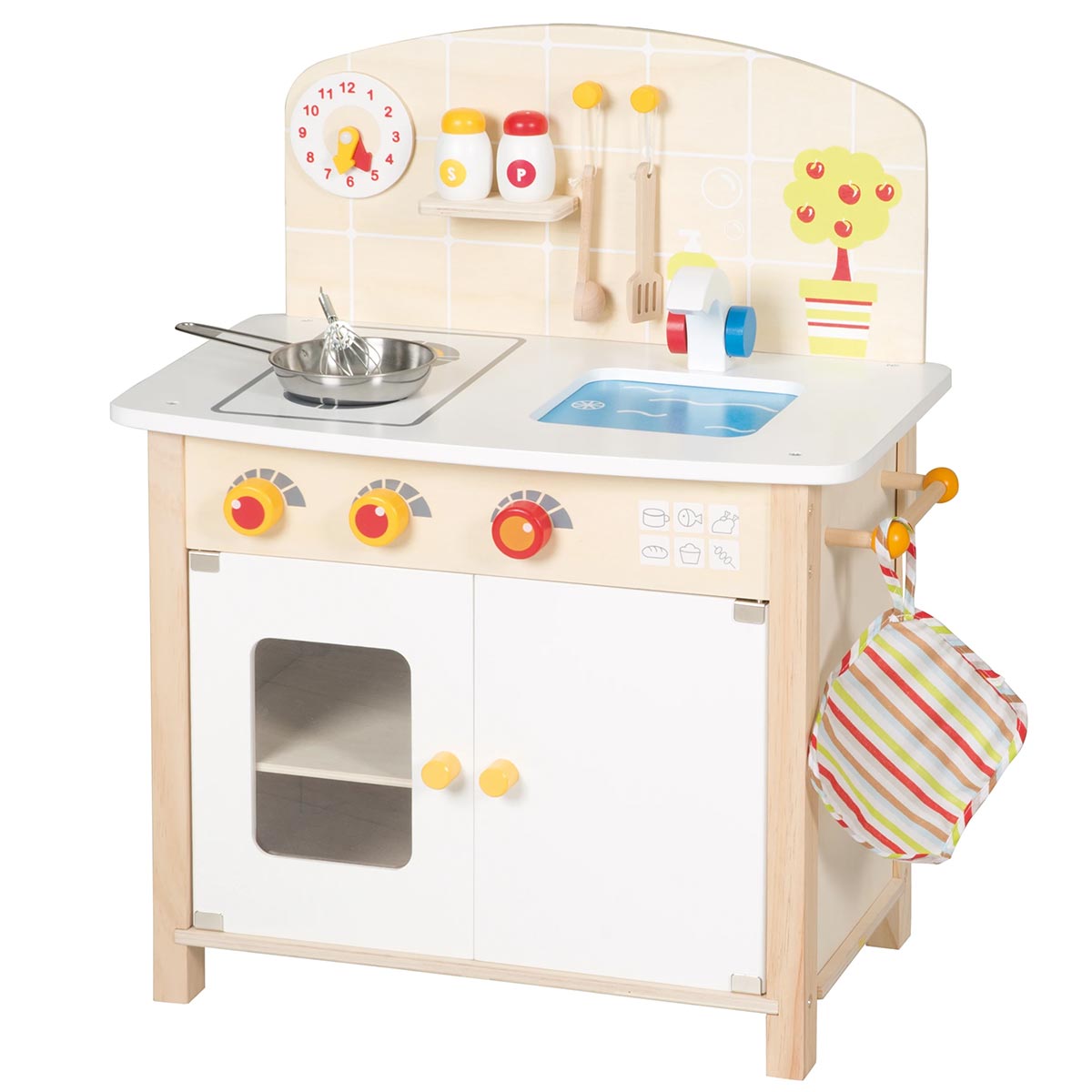 Roba Spielküche weiß/natur mit 2 Kochstellen, Spüle, Wasserhahn & Zubehör