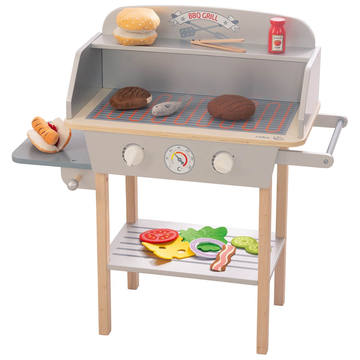 Roba BBQ Grill aus Holz mit 14-teiligem Stoffzubehör