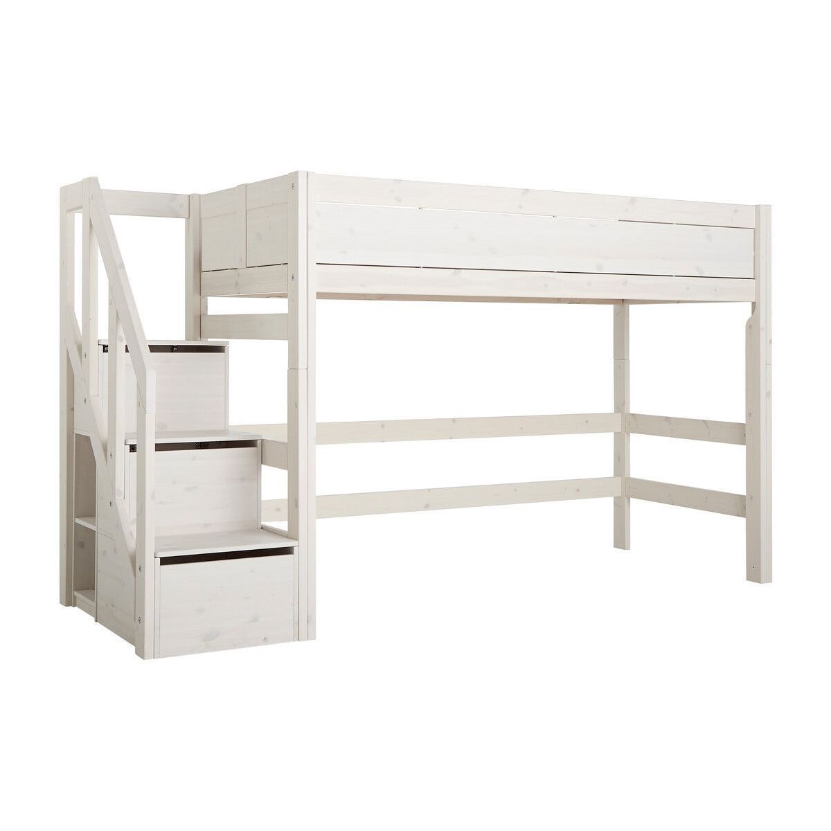 LIFETIME Mittelhochbett mit Treppe whitewash Höhe 152 cm