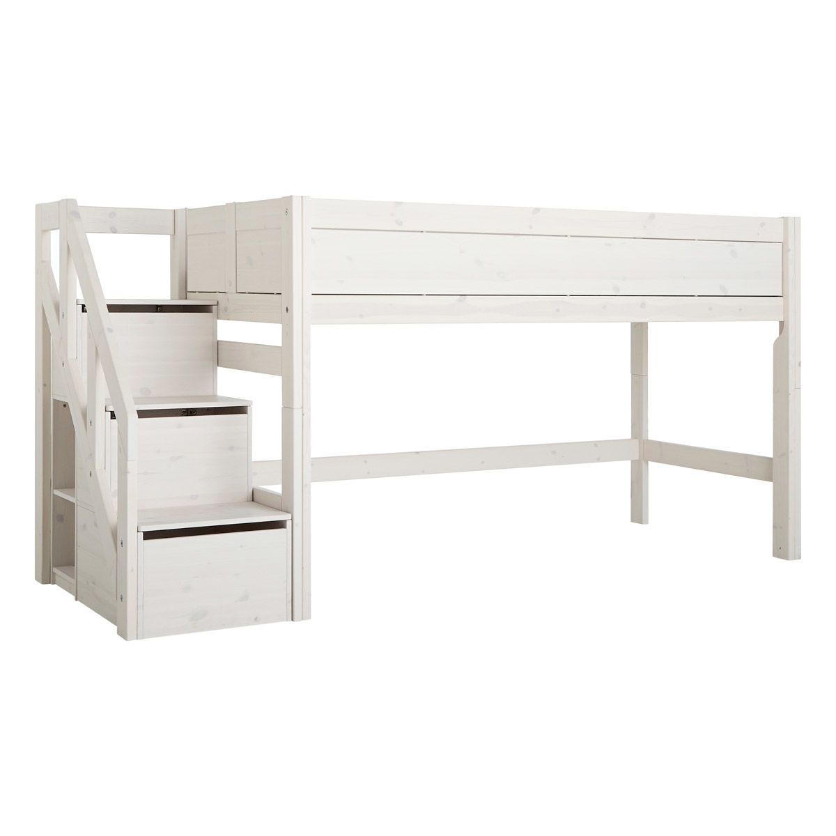 LIFETIME Halbhochbett mit Treppe whitewash Höhe 128 cm