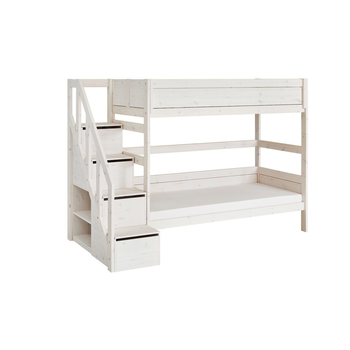 LIFETIME Etagenbett 177 cm mit Treppe whitewash Kiefer, 90x200 / 90x200