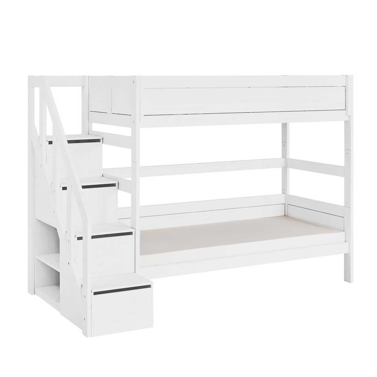 LIFETIME Etagenbett 177 cm mit Treppe weiß Kiefer, 90x200 / 90x200