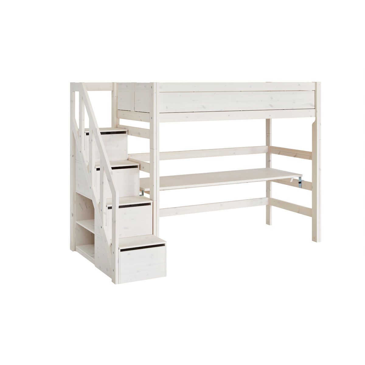 LIFETIME Hochbett mit Treppe whitewash Höhe 177 cm