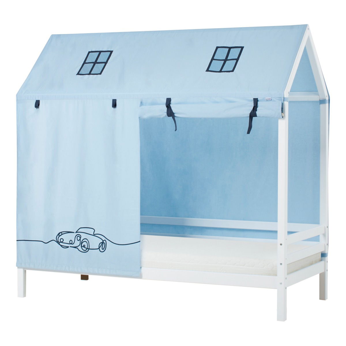 BUNDLE ECO Dream Hausbett 90x200 cm mit CARS Vorhang und ECO Dream-Matratze