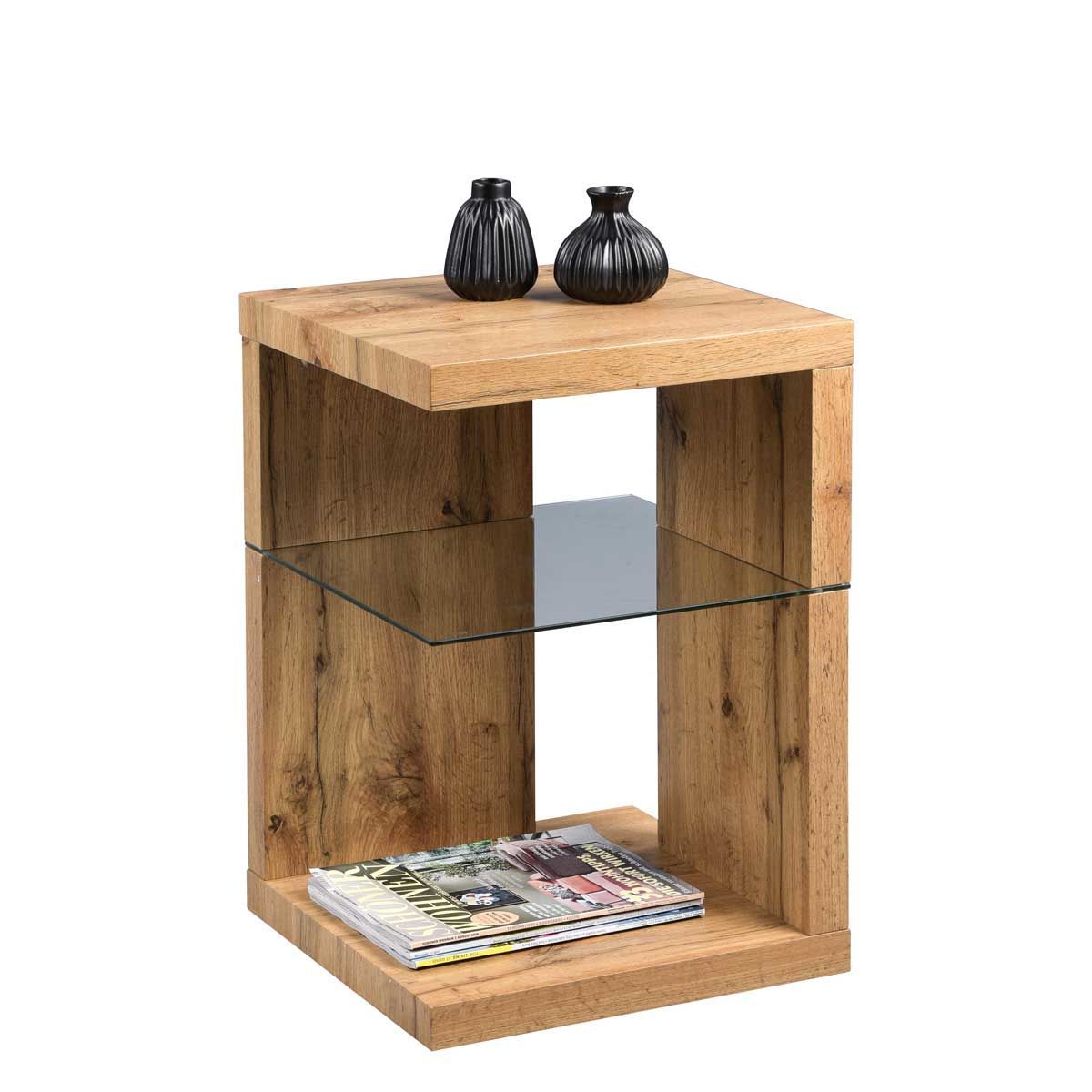 M2 Kollektion Beistelltisch Domingo MDF Dekor Wildeiche geölt | Sicherheitsglas