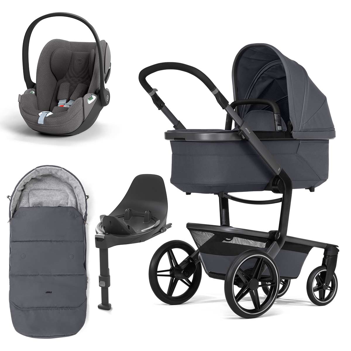 Joolz Day5 Kinderwagen Bundle Stone grey + Cloud T i-Size, Base T & Fußsack