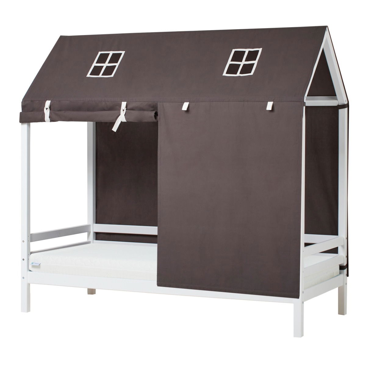 BUNDLE ECO Dream Hausbett 90x200 cm mit PETS Vorhang in Granite Grey und ECO Dream-Matratze